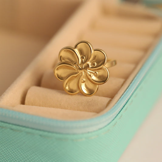 Chunky Gold Plumeria Flower Ring - Bold Floral Statement Jewelry