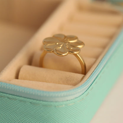 Chunky Gold Plumeria Flower Ring - Bold Floral Statement Jewelry