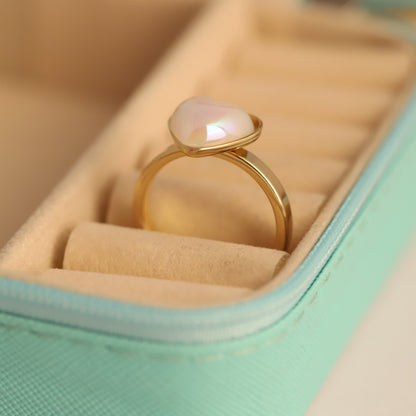 Chunky Gold & Mother-of-Pearl Heart Ring - Iridescent Statement Jewelry
