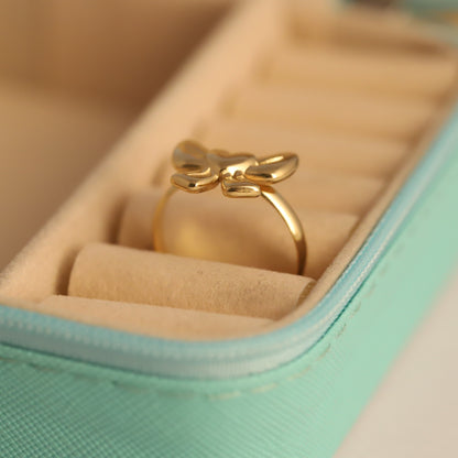 Gold Heart & Bow Ring - Sweet Romantic Adjustable Jewelry