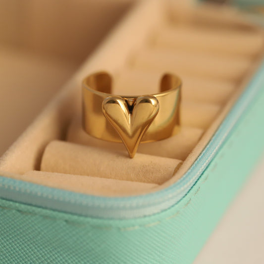 Chunky Gold Heart Ring - Adjustable Love Symbol Jewelry