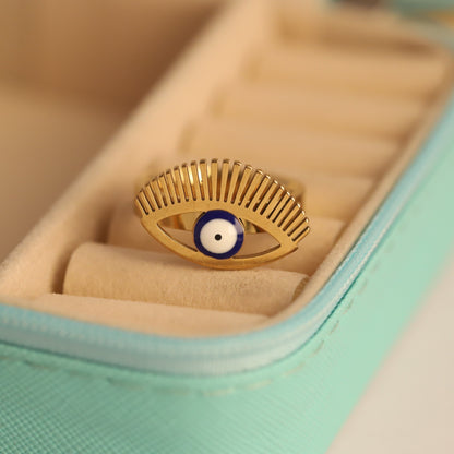 Gold Evil Eye Ring - Adjustable Protective Amulet Jewelry