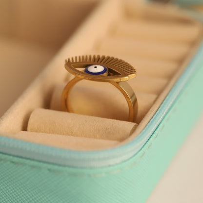 Gold Evil Eye Ring - Adjustable Protective Amulet Jewelry