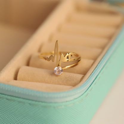 Heartbeat Pulse Ring with Crystal - Adjustable EKG Jewelry