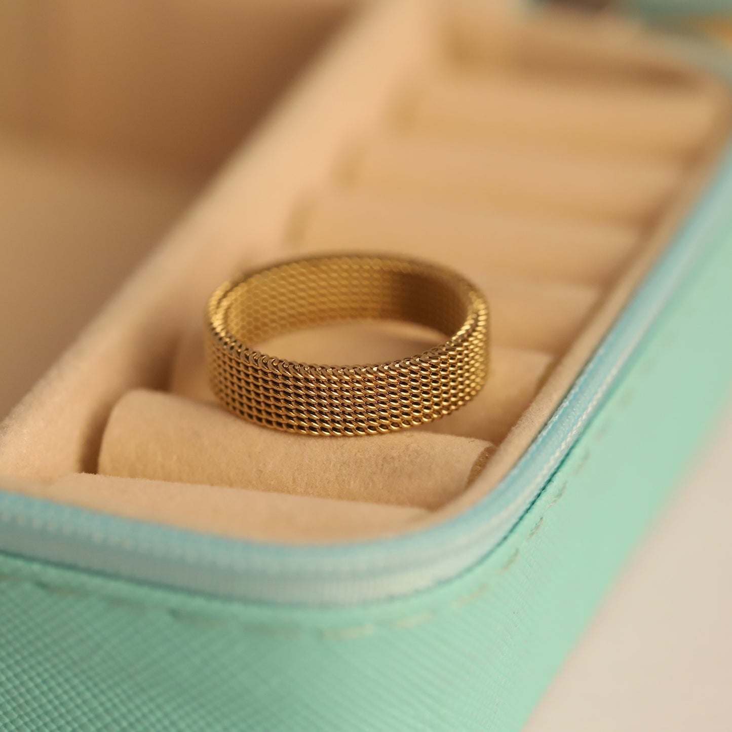 Wide Mesh Gold Band Ring - Modern Textured Statement Jewelry