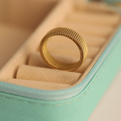 Wide Mesh Gold Band Ring - Modern Textured Statement Jewelry