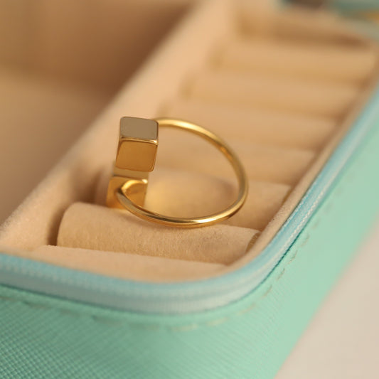 Minimalist Gold Square Ring - Open Cuff Geometric Jewelry