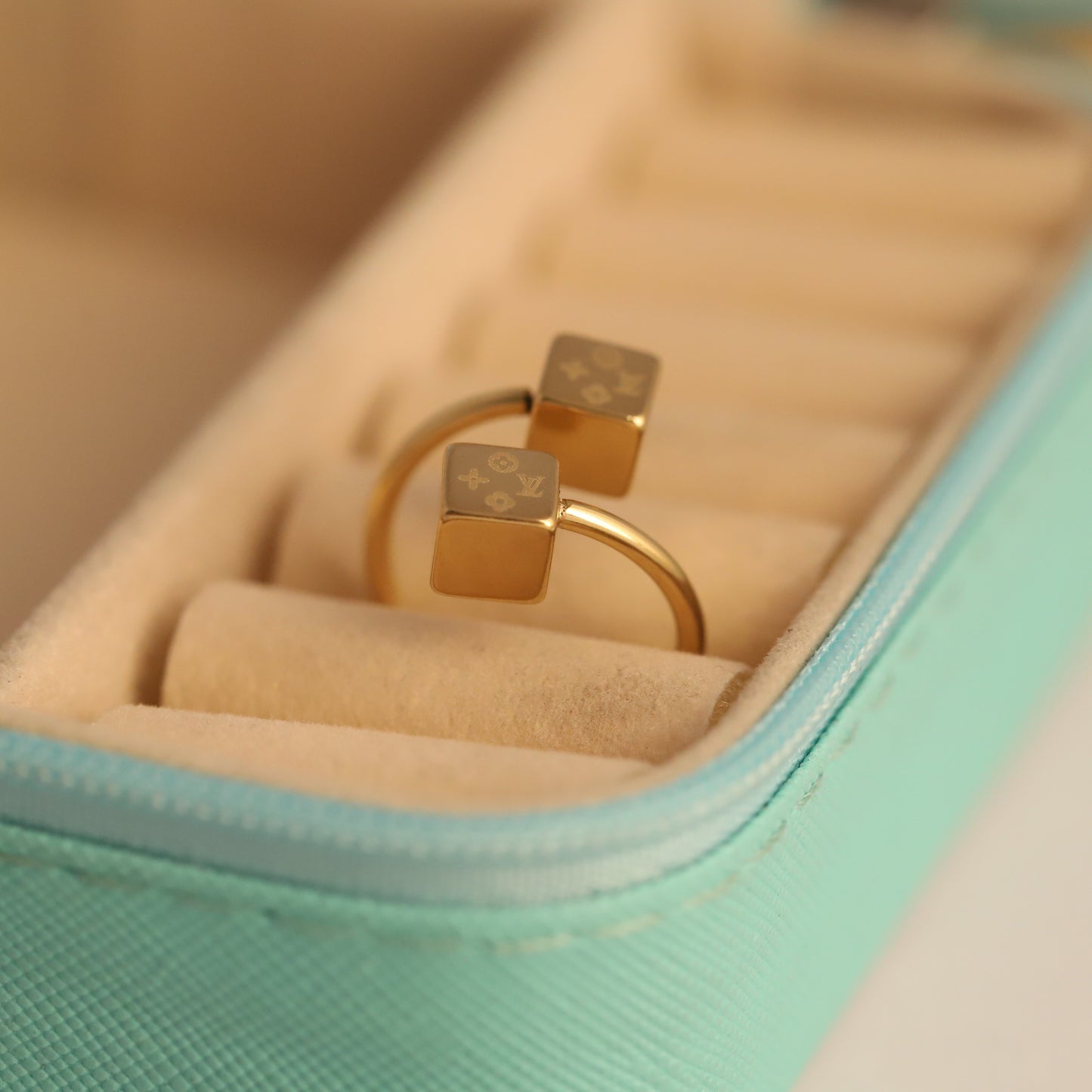 Minimalist Gold Square Ring - Open Cuff Geometric Jewelry