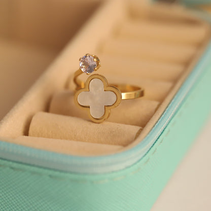 Clover & Gemstone Ring - Lucky Charm Adjustable Band