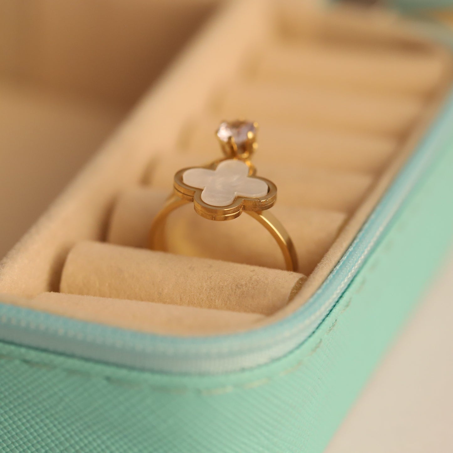 Clover & Gemstone Ring - Lucky Charm Adjustable Band