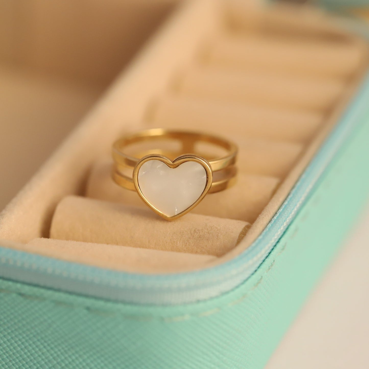Mother of Pearl Heart Ring - Delicate Gold Love Band