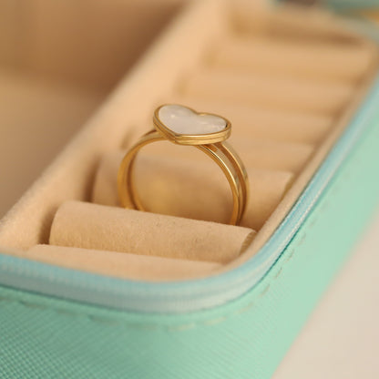 Mother of Pearl Heart Ring - Delicate Gold Love Band