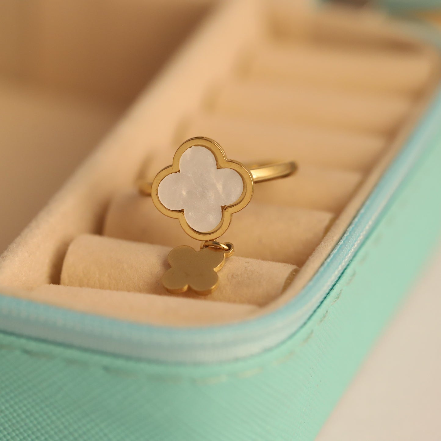 Dangle Clover Ring - Mother of Pearl Lucky Charm Jewelry