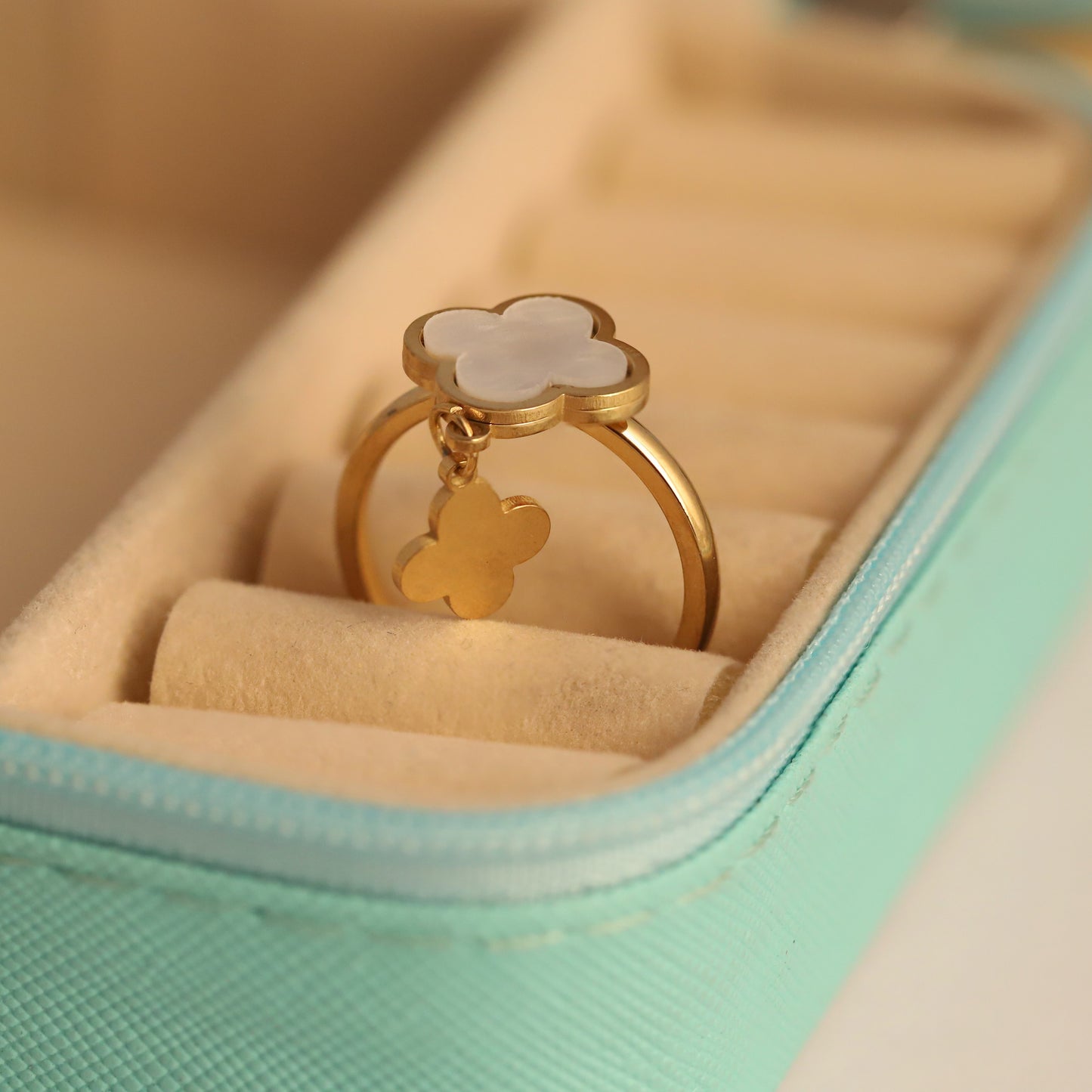 Dangle Clover Ring - Mother of Pearl Lucky Charm Jewelry