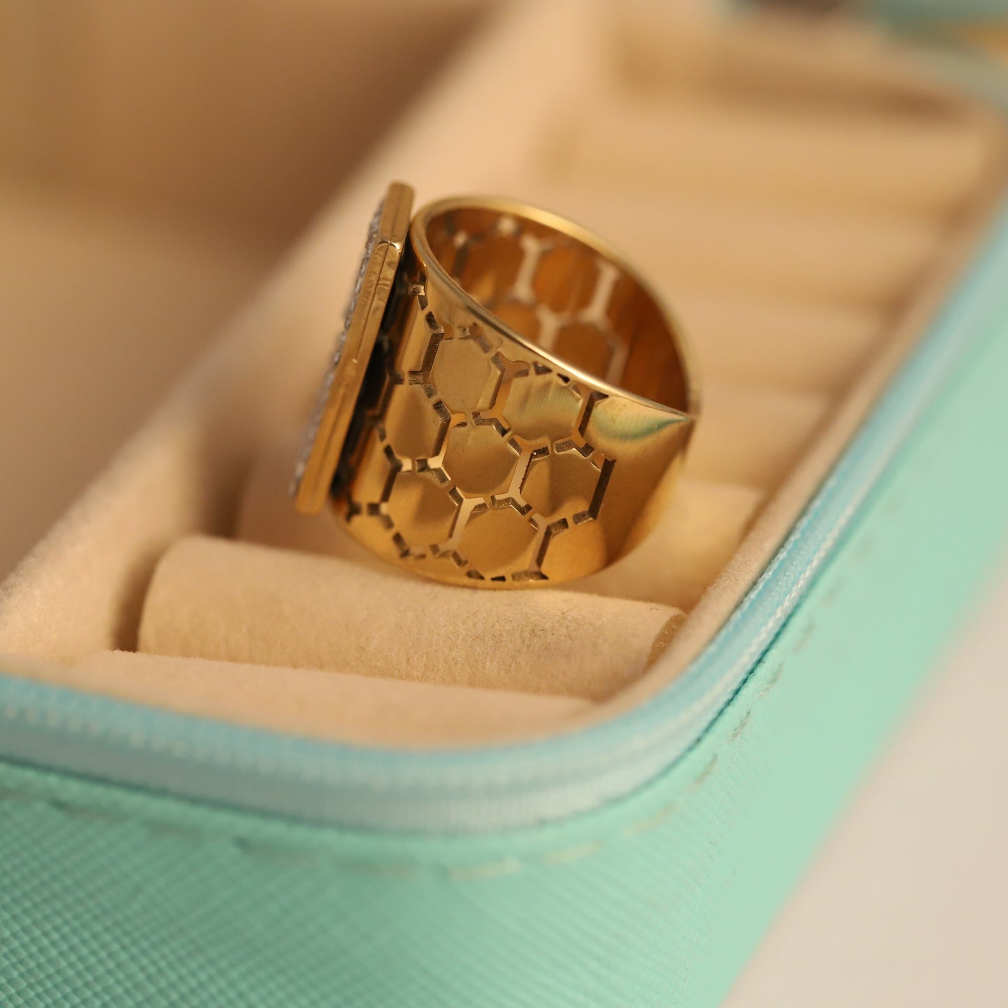 Honeycomb & Malachite Ring - Green Gemstone Statement Band
