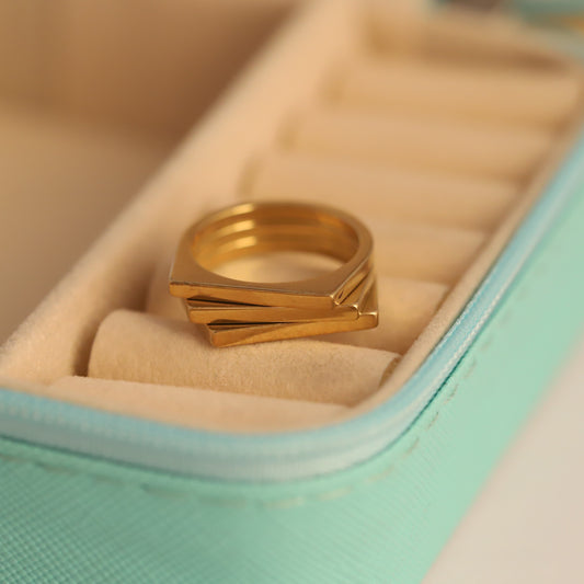 Geometric Stack Ring - Modern Gold Layered Band