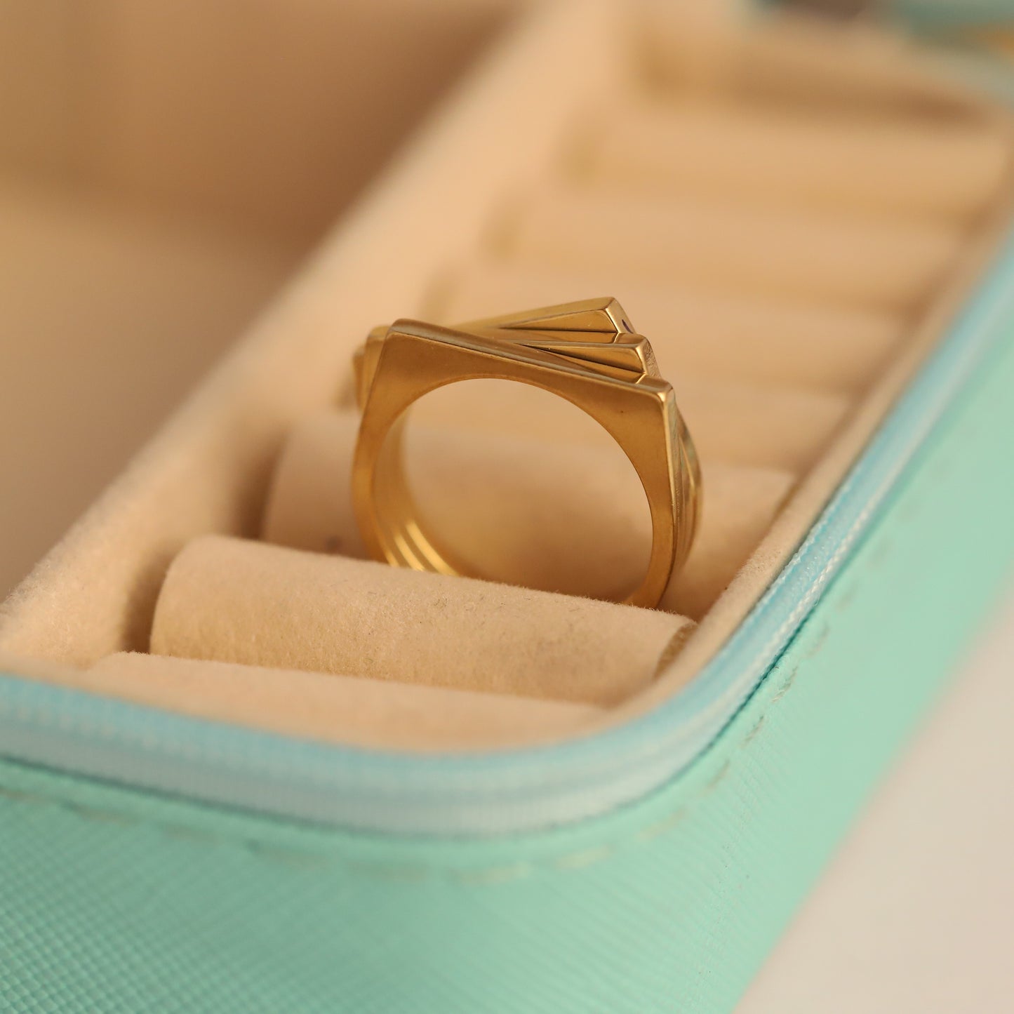 Geometric Stack Ring - Modern Gold Layered Band
