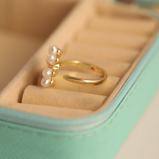 Pearl & Gemstone Flower Ring - Red Crystal Statement Jewelry