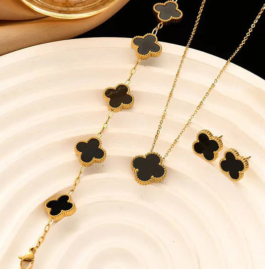 Black Clover Jewelry Set: Necklace, Bracelet & Earrings