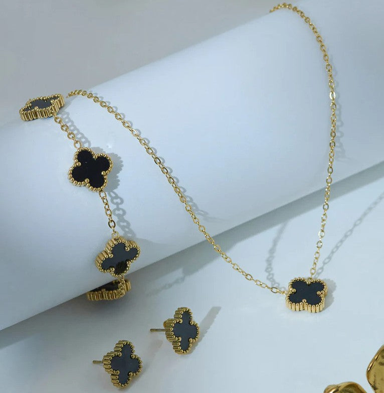 Black Clover Jewelry Set: Necklace, Bracelet & Earrings