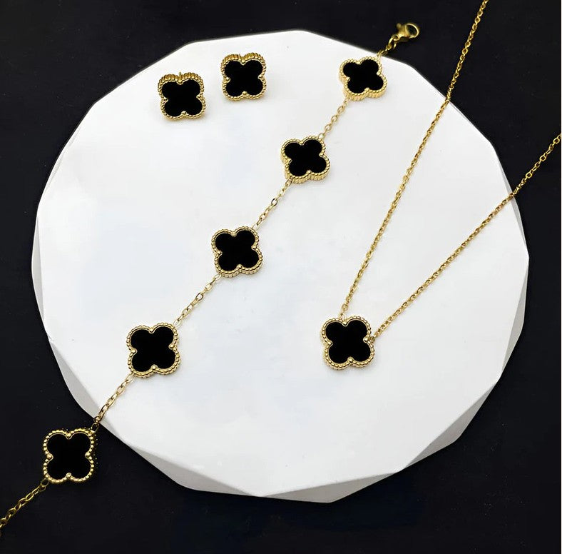 Black Clover Jewelry Set: Necklace, Bracelet & Earrings