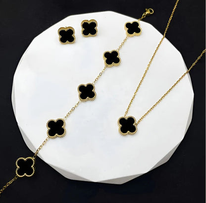 Black Clover Jewelry Set: Necklace, Bracelet & Earrings