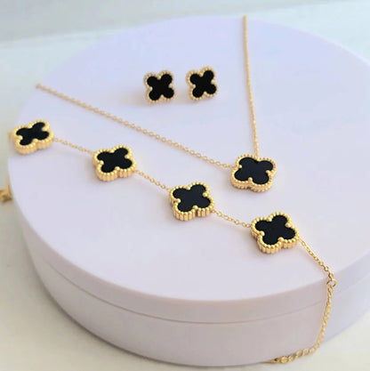 Black Clover Jewelry Set: Necklace, Bracelet & Earrings